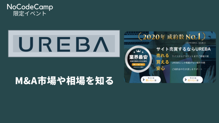 コーディング不要のアプリ制作を応援するNoCodeCampが、サイト売買仲介サービス大手UREBAと組み「M&Aセミナー」を5月18日開催